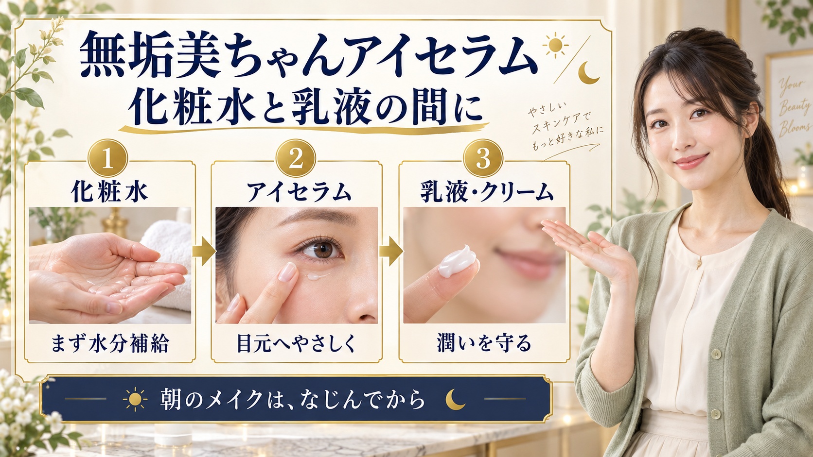 無垢美ちゃんアイセラムを使う順番!朝夜スキンケアの効果的ルーティン