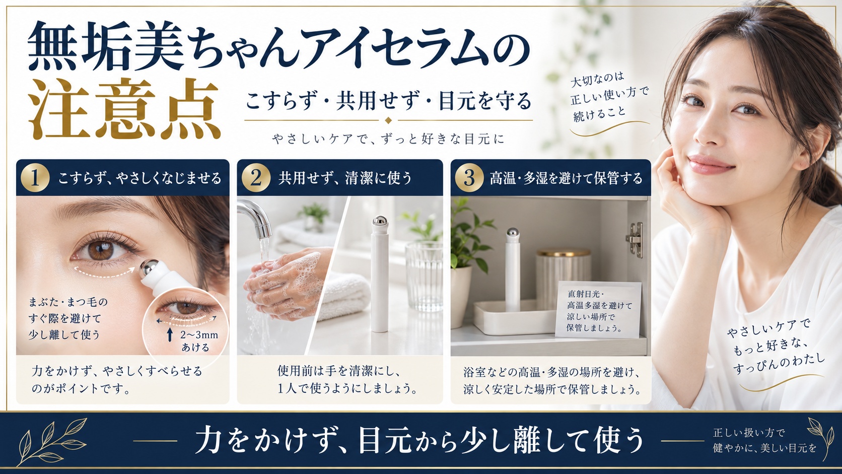 無垢美ちゃんアイセラムの注意点！目元を擦らず衛生的に使うコツ