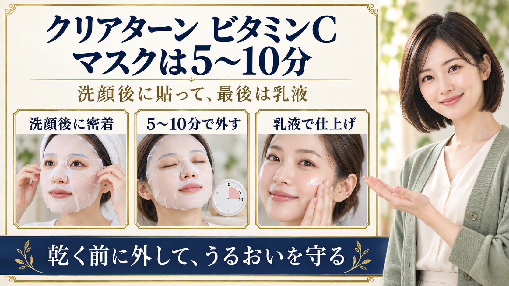 クリアターン ビタミンC マスクは5〜10分