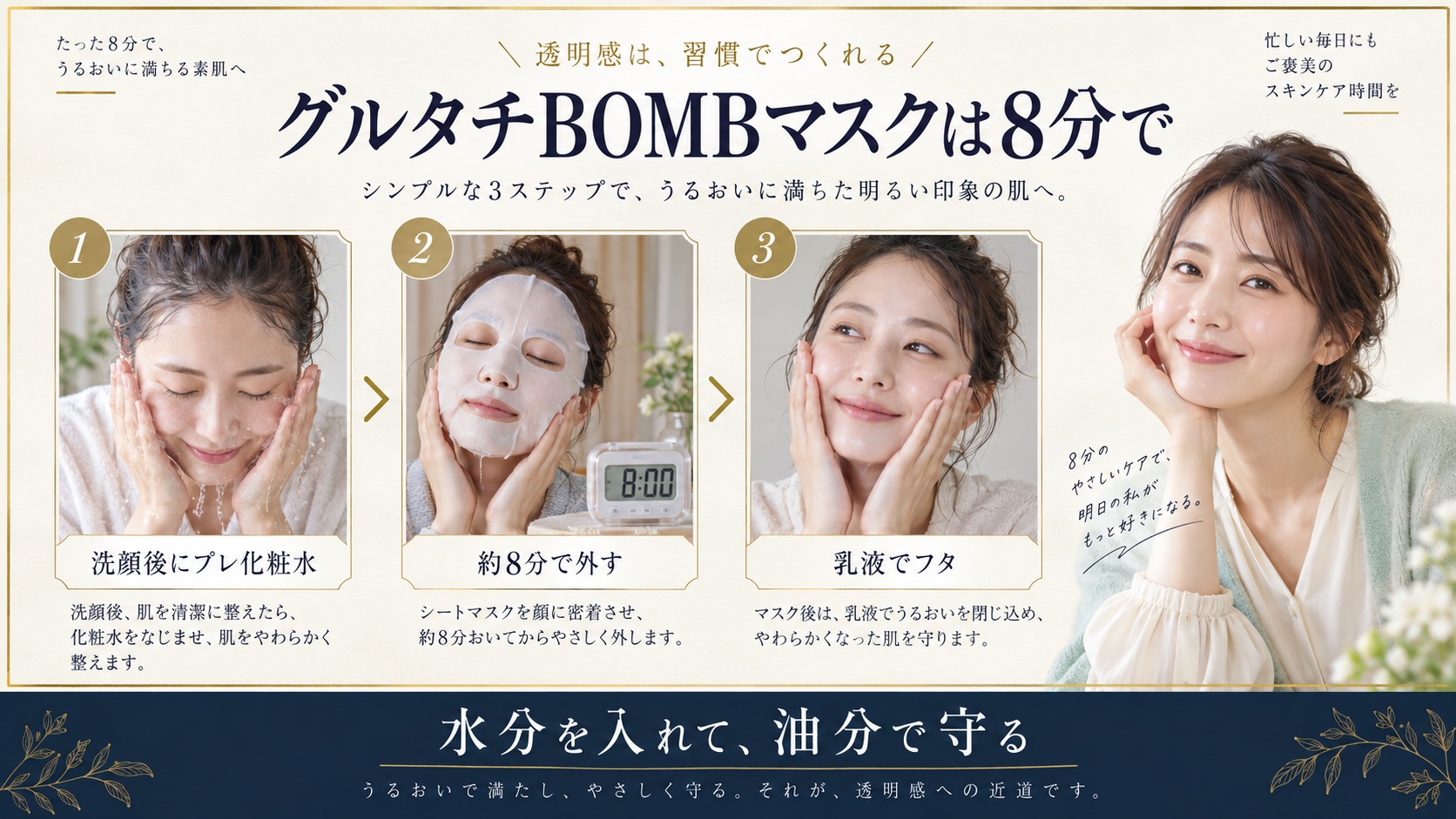クリアターン グルタチBOMBマスクの使い方!貼る時間と効果的な順番