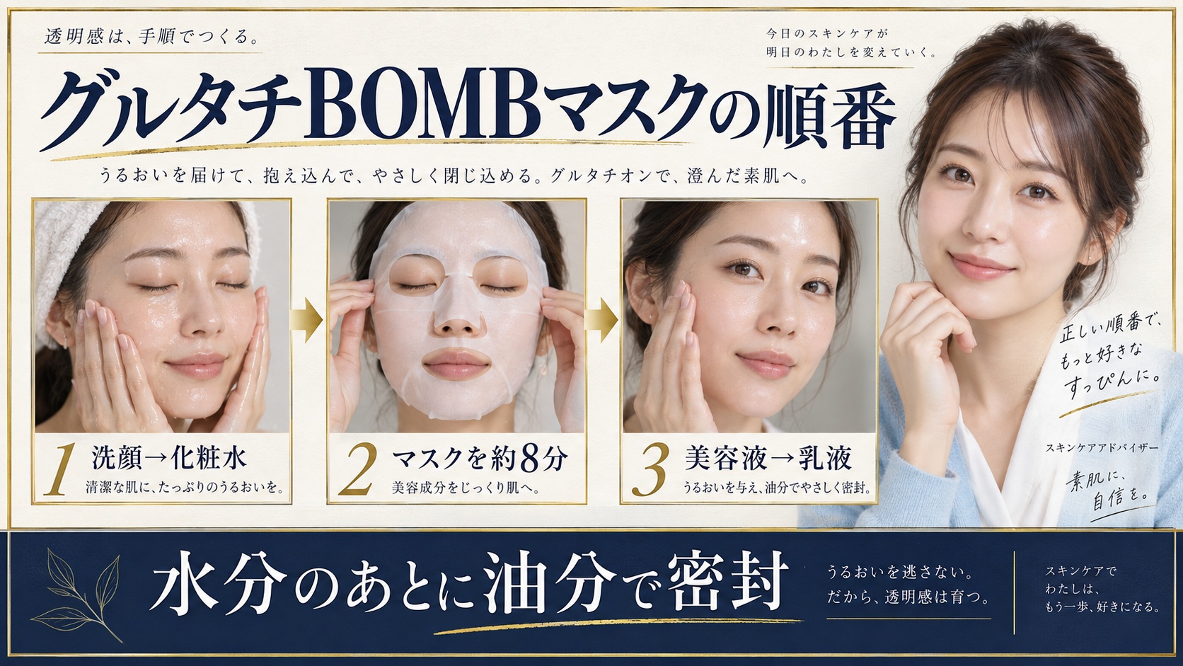 クリアターン グルタチBOMBマスクの順番!化粧水や乳液との使い方