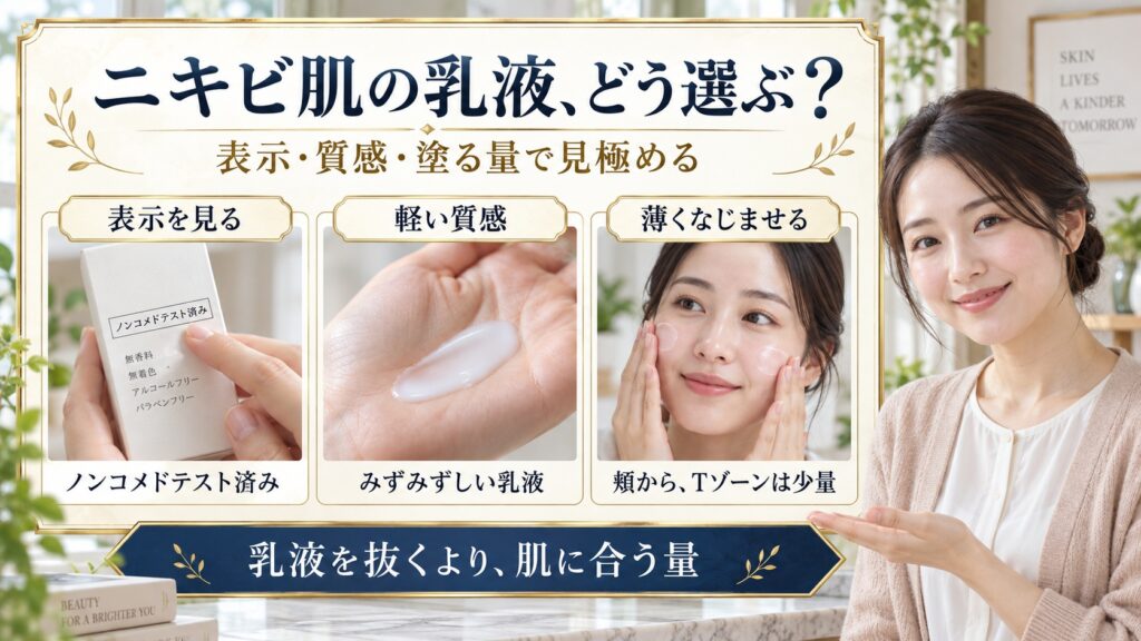 ニキビ肌の乳液、どう選ぶ？