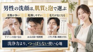 男性の洗顔は、肌質と泡で選ぶ