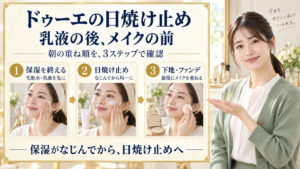 ドゥーエの日焼け止めは化粧水と乳液の後、下地やファンデーションの前に使う朝の3ステップ