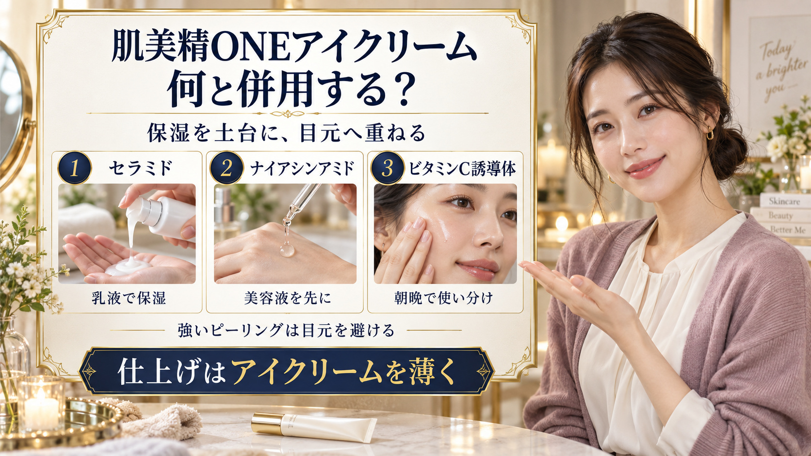 肌美精ONEアイクリームの併用ガイド!相性の良い成分とNG組み合わせ