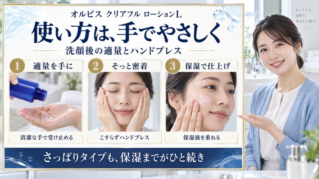 クリアフル ローションLの使い方｜2プッシュとハンドプレスの基本
