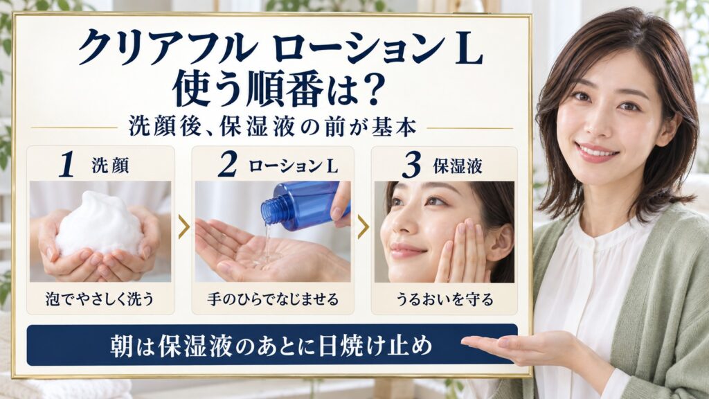 クリアフル ローションLの順番は？洗顔後からモイスチャーまでの流れ