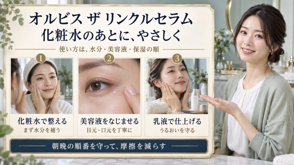 オルビスザリンクルセラムの正しい使い方とシワに届ける塗布手順
