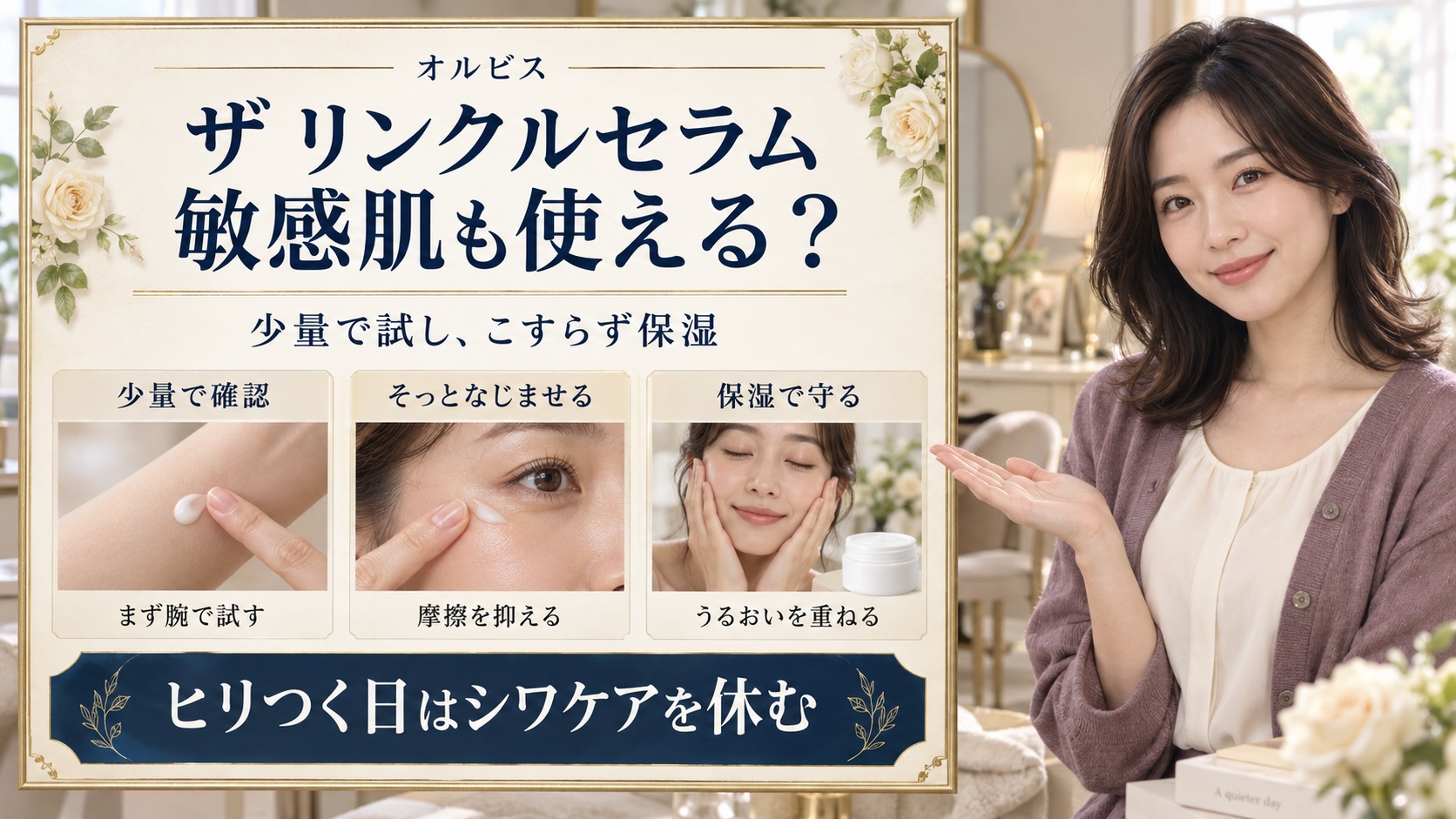 オルビスザリンクルセラムは敏感肌に使える?少量から試す方法