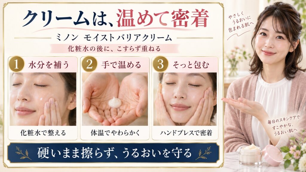 ミノンモイストバリアクリームの使い方と乾燥を防ぐ塗布手順