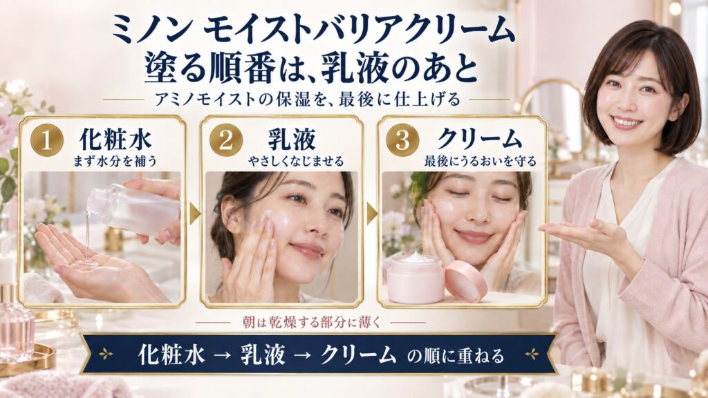 ミノンアミノモイストのモイストバリアクリームを塗る順番と重ね方