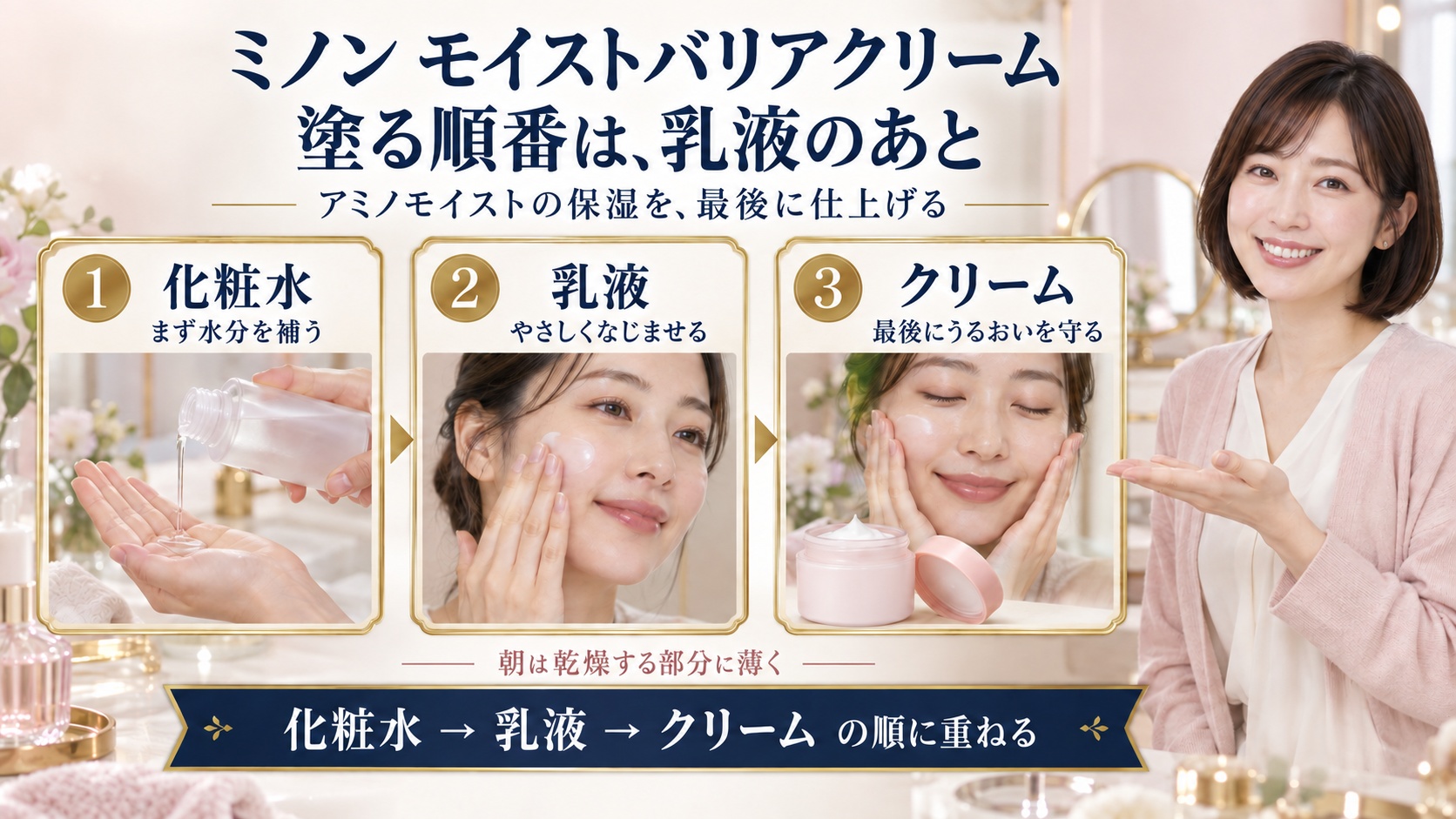 ミノンアミノモイストのモイストバリアクリームを塗る順番と重ね方