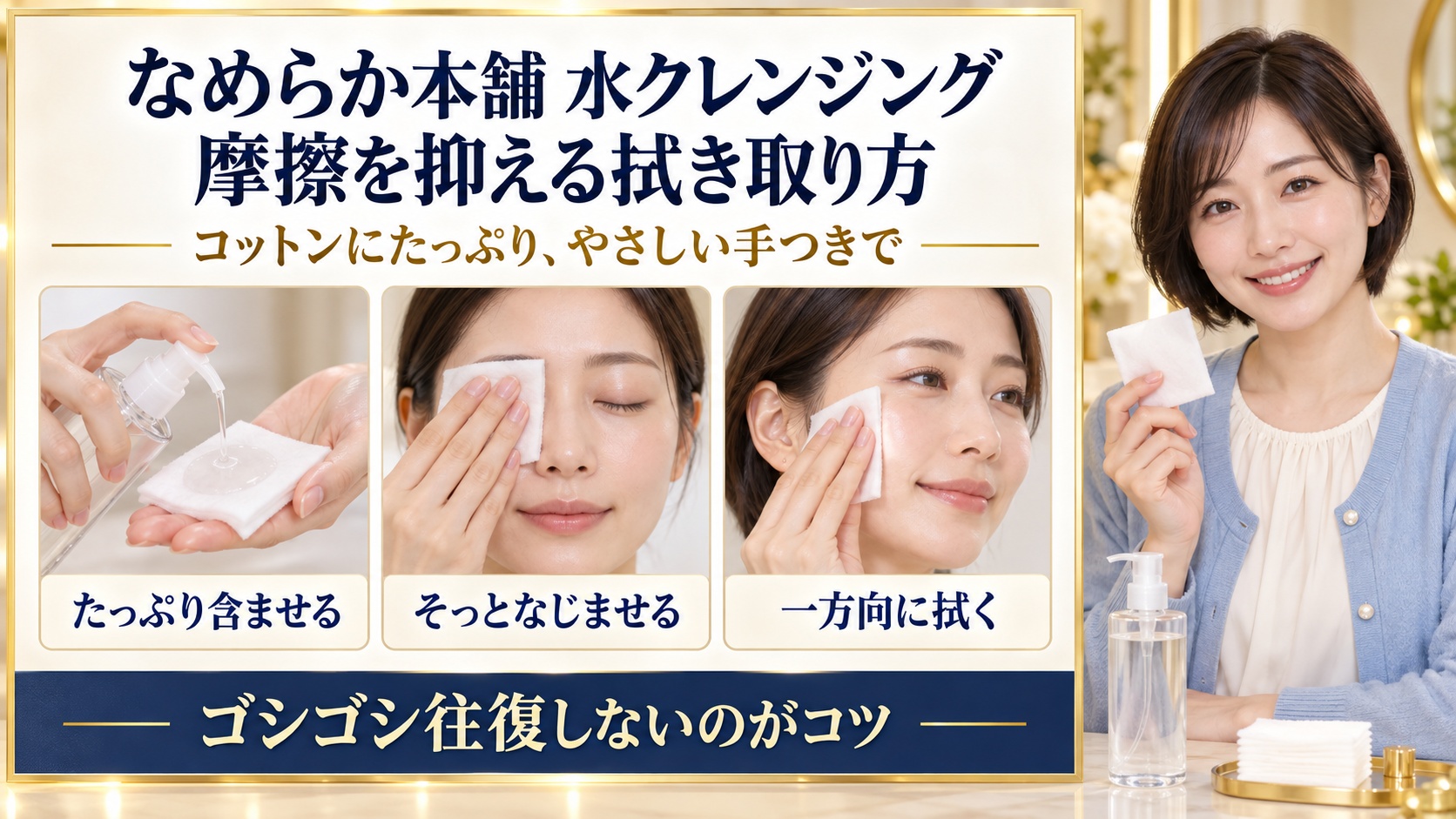なめらか本舗の水クレンジング使い方と摩擦を抑える拭き取り術