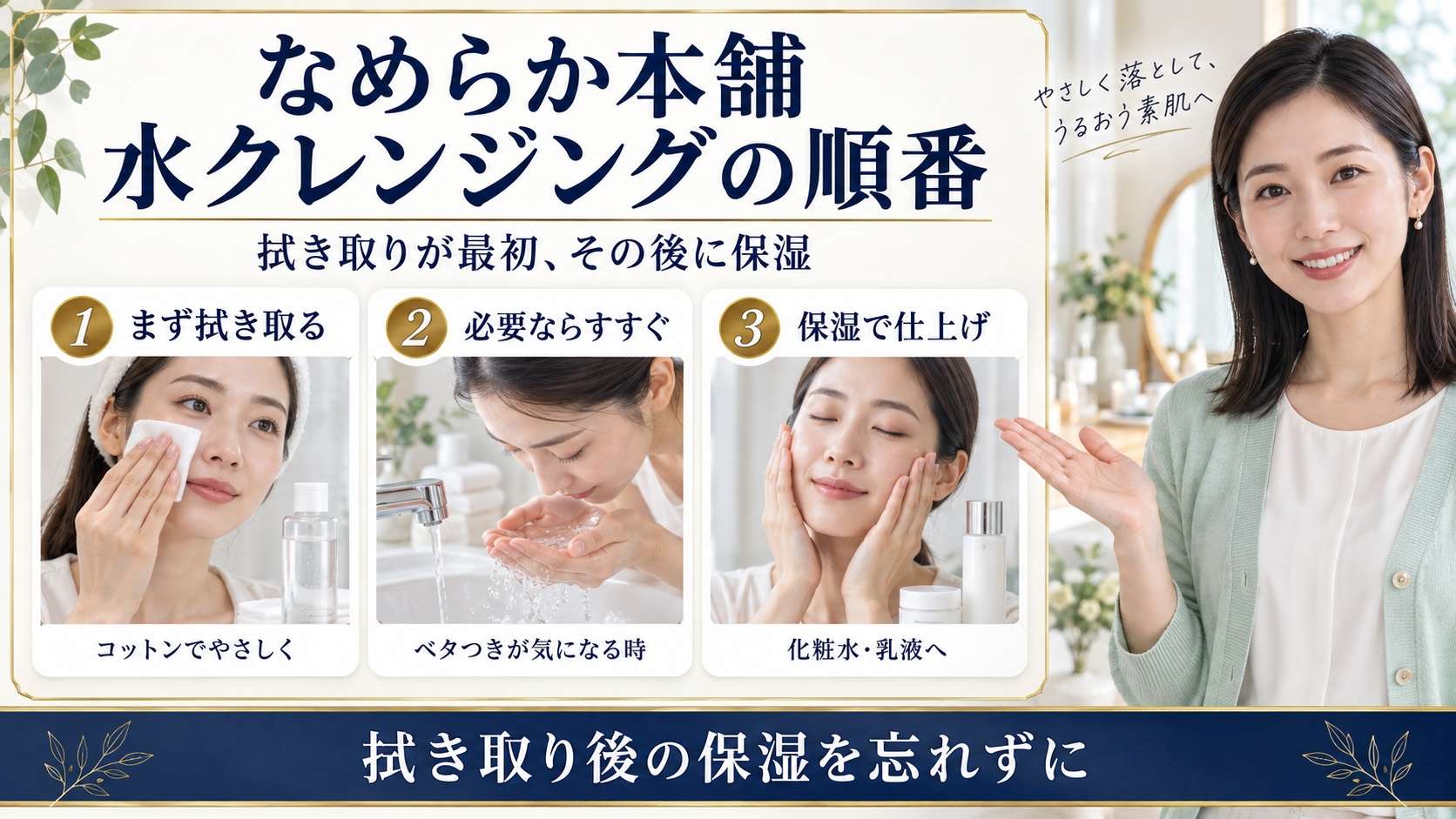 なめらか本舗の水クレンジングを使う順番と拭き取り後の手順