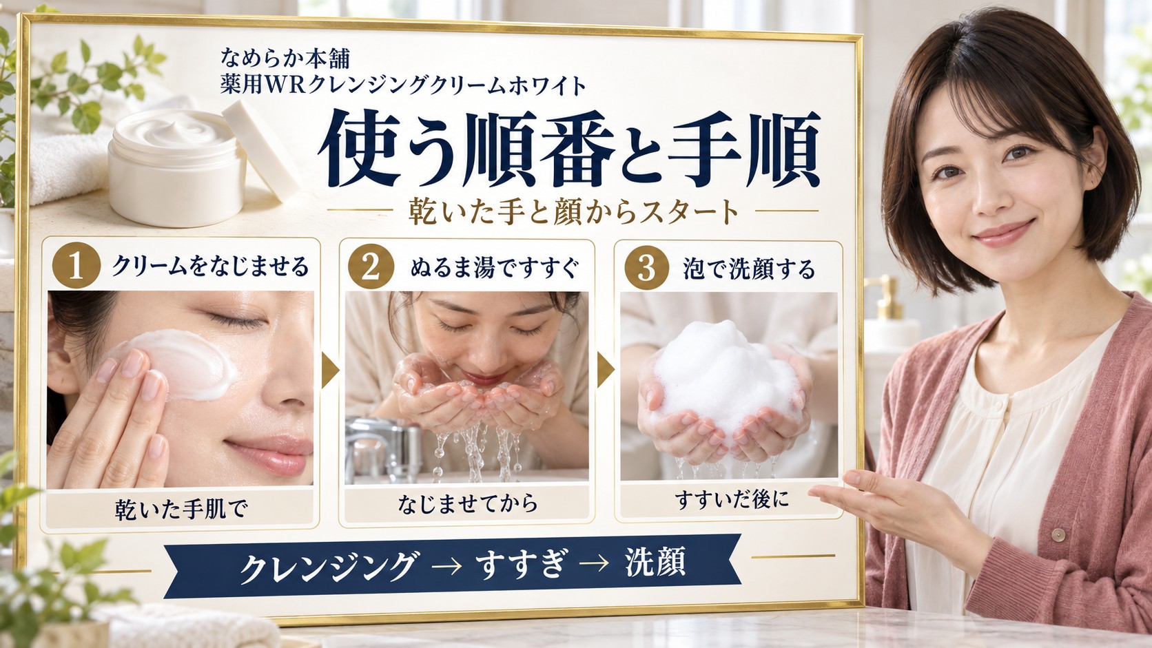 なめらか本舗の薬用WRクレンジングクリームホワイトの順番と手順