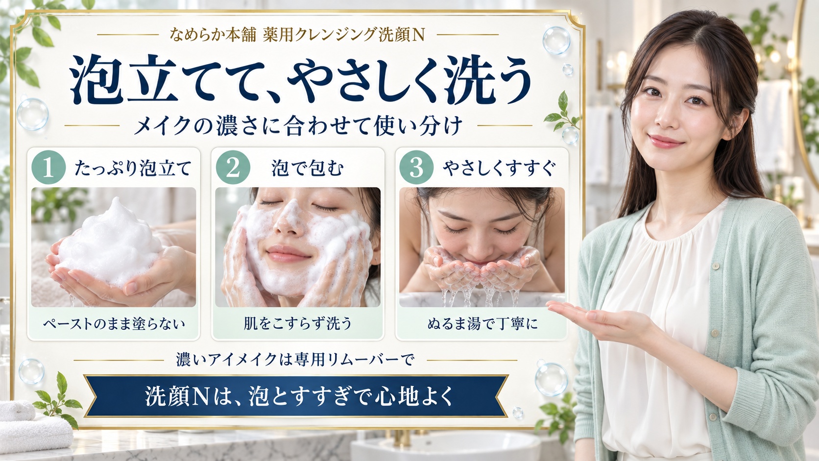 なめらか本舗薬用クレンジング洗顔Nの使い方！泡立てとメイク落とし