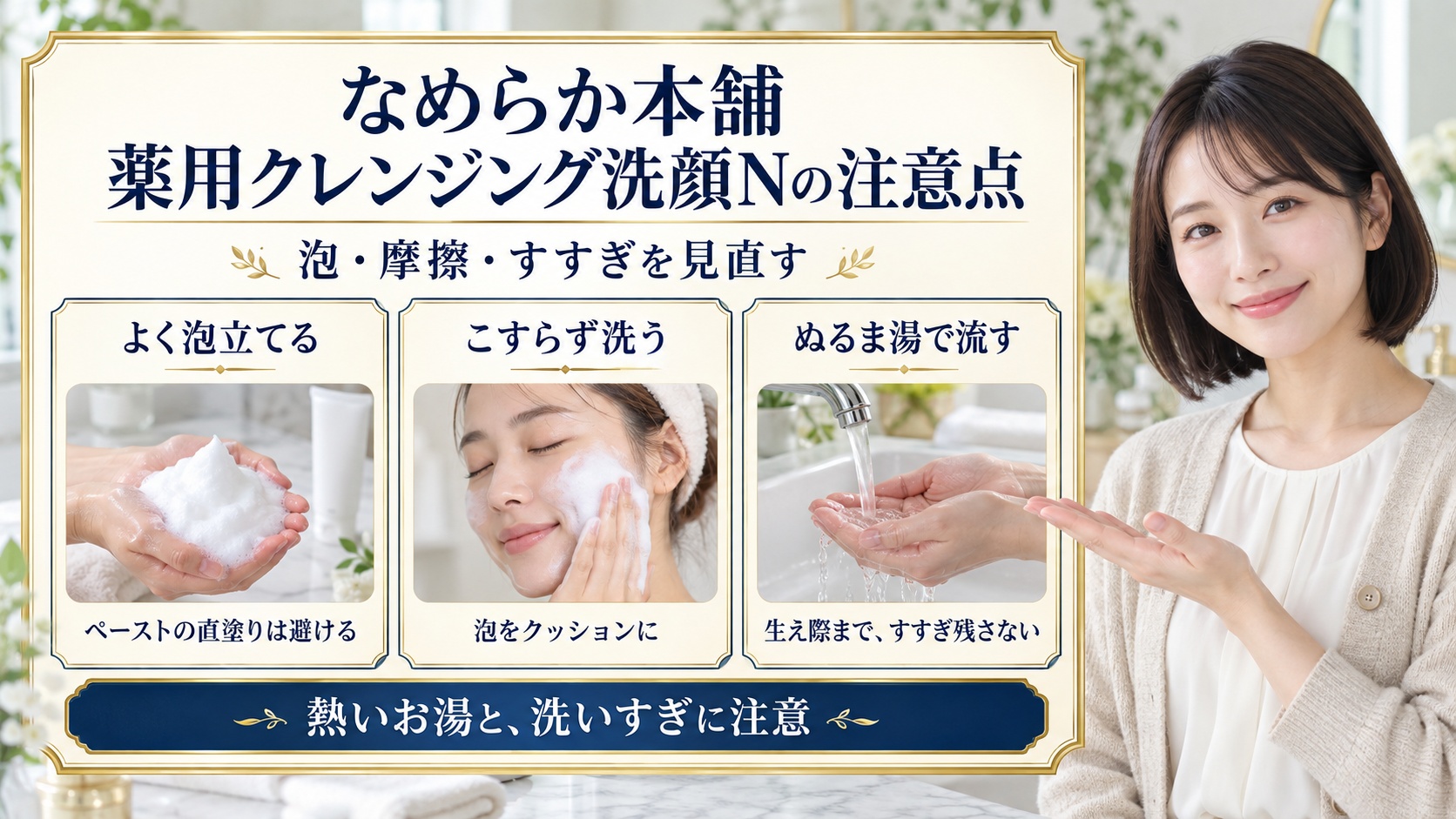 なめらか本舗薬用クレンジング洗顔Nの注意点！肌荒れ防ぐ洗い方
