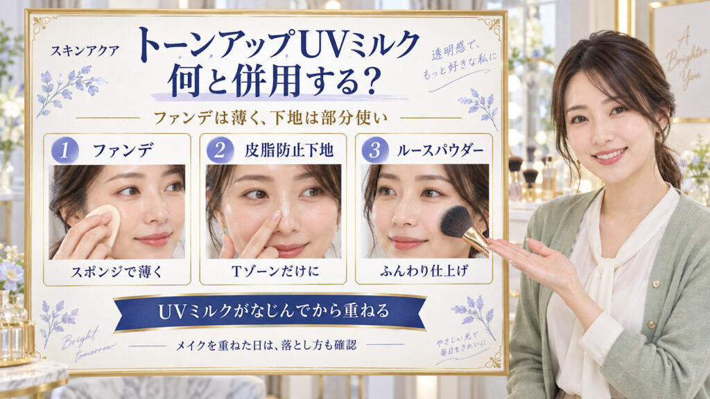 スキンアクアトーンアップUVミルクの併用術！相性の良いコスメ解説