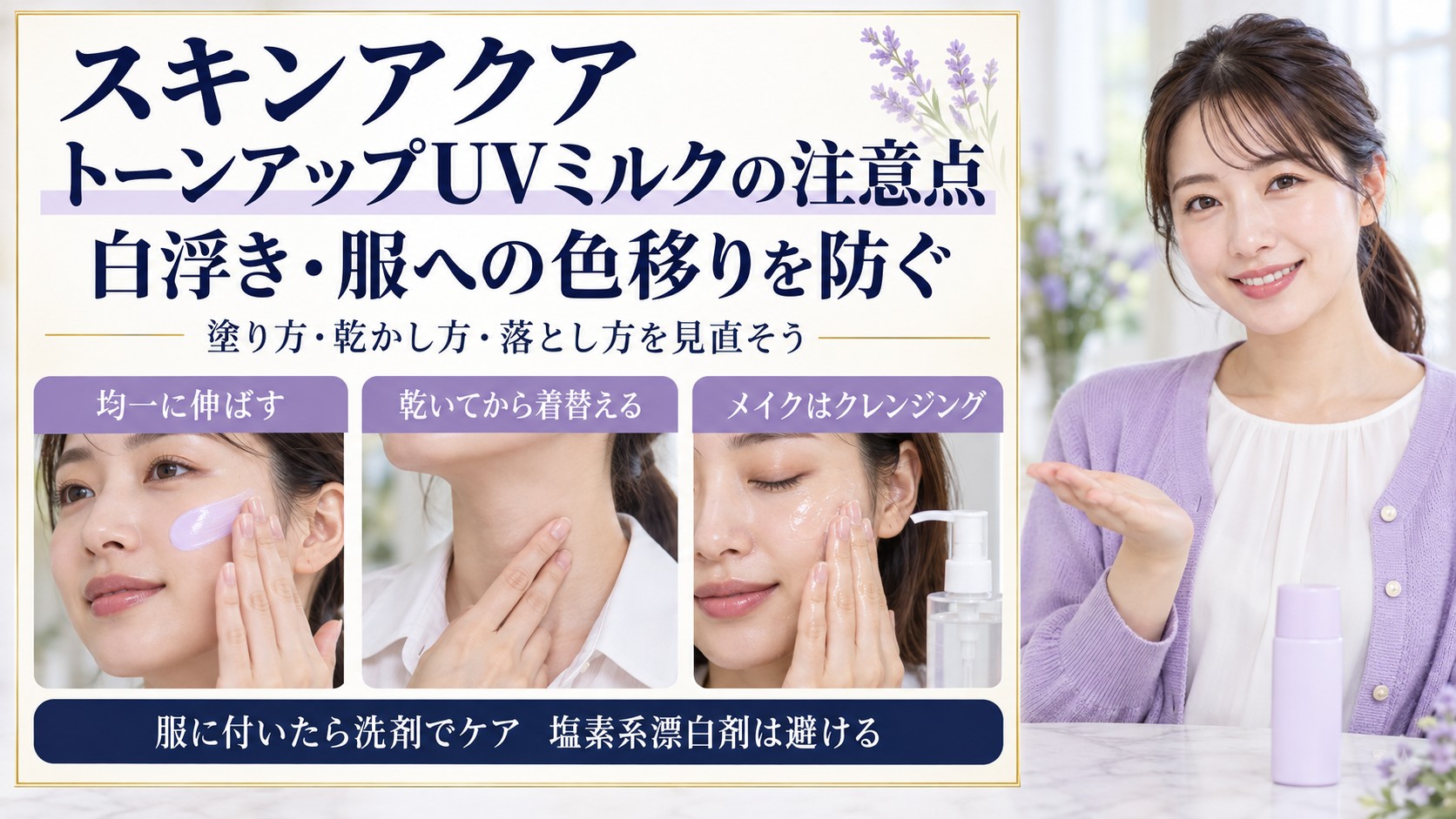 スキンアクアトーンアップUVミルクの注意点！白浮きと服の着色対策