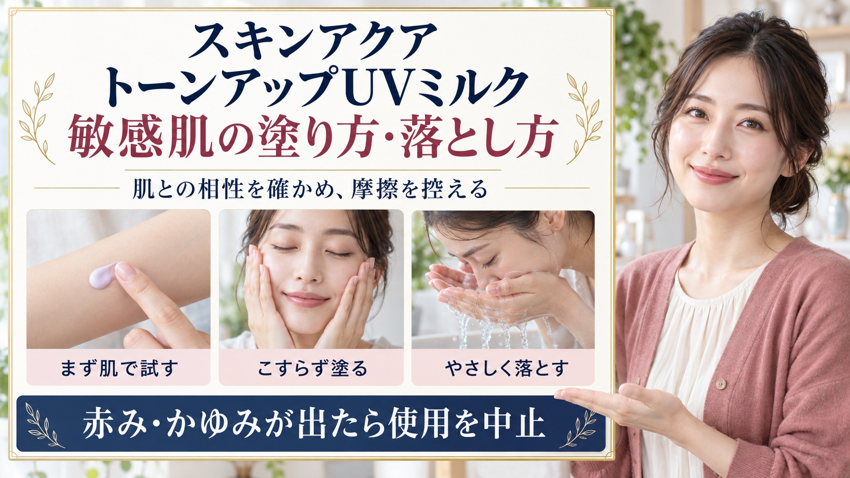 スキンアクアトーンアップUVミルクは敏感肌OK?刺激予防と落とし方