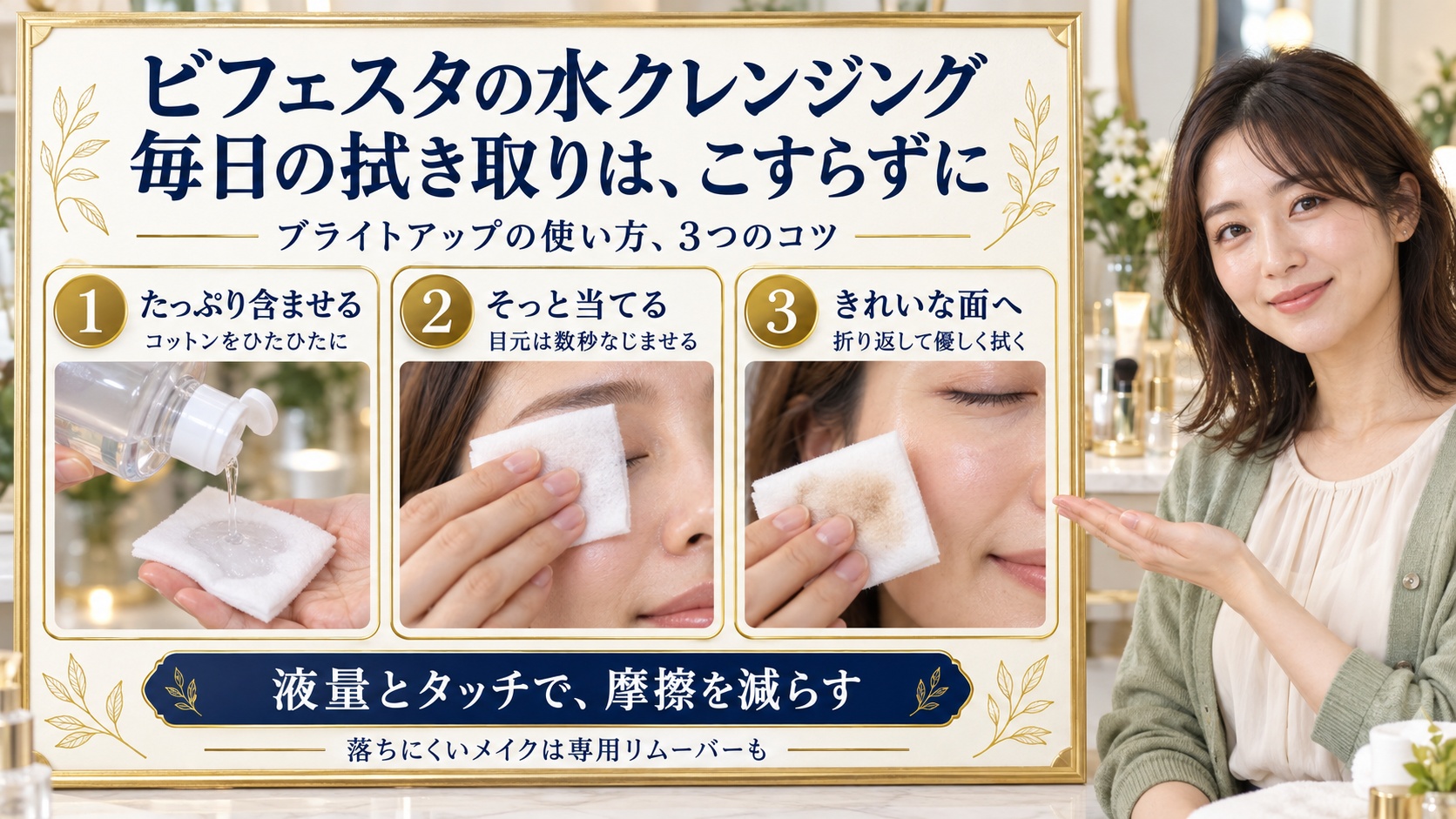 ビフェスタ水クレンジングブライトアップの使い方！毎日の拭き取り術
