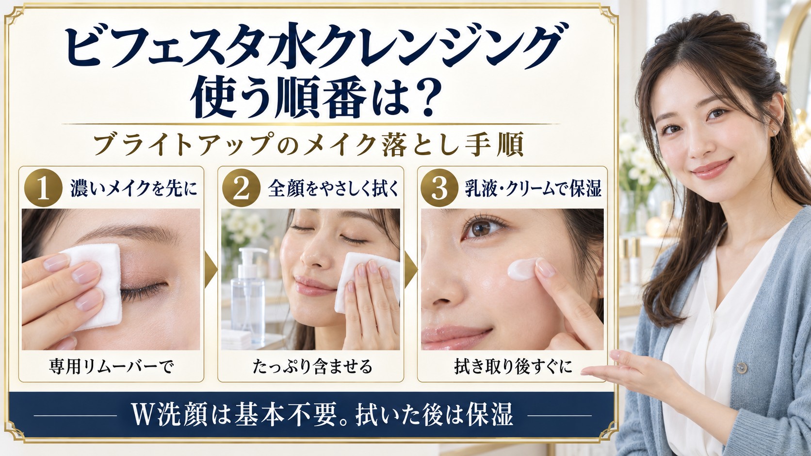 ビフェスタ水クレンジングブライトアップの順番！洗顔やスキンケア手順