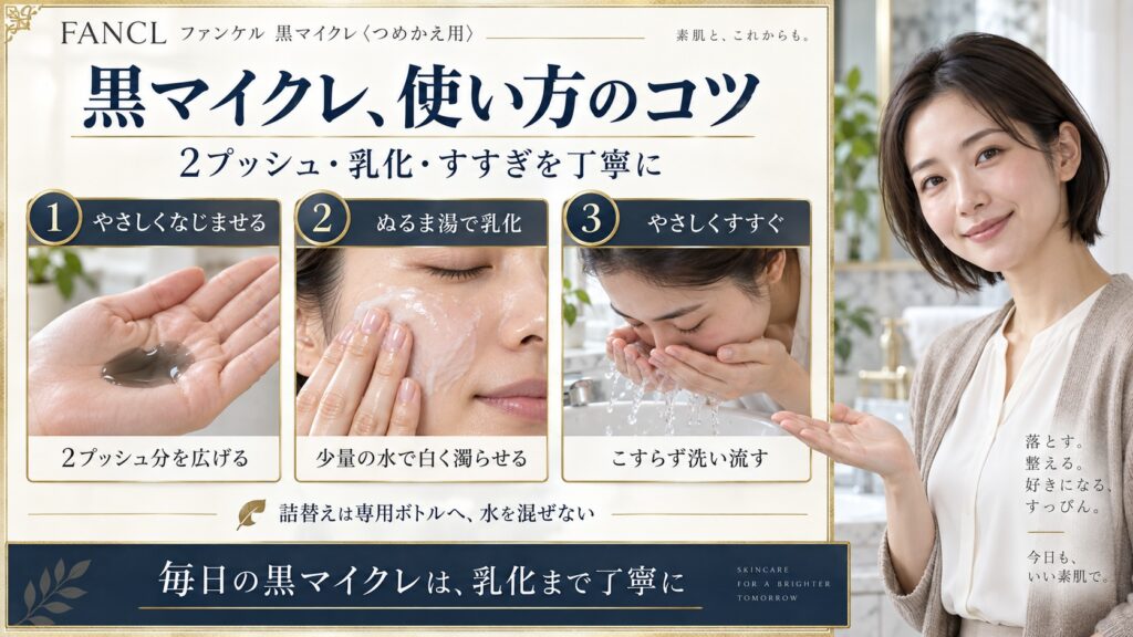 ファンケル黒マイクレ詰替用の使い方！2プッシュと洗い流しのコツ