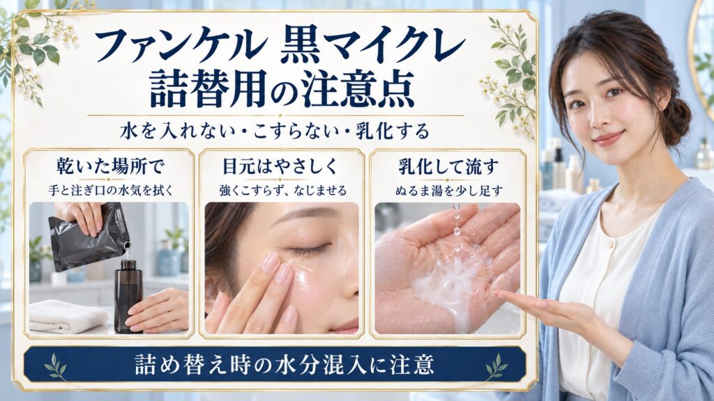 ファンケル黒マイクレ詰替用の注意点！水濡れや詰替の衛生管理