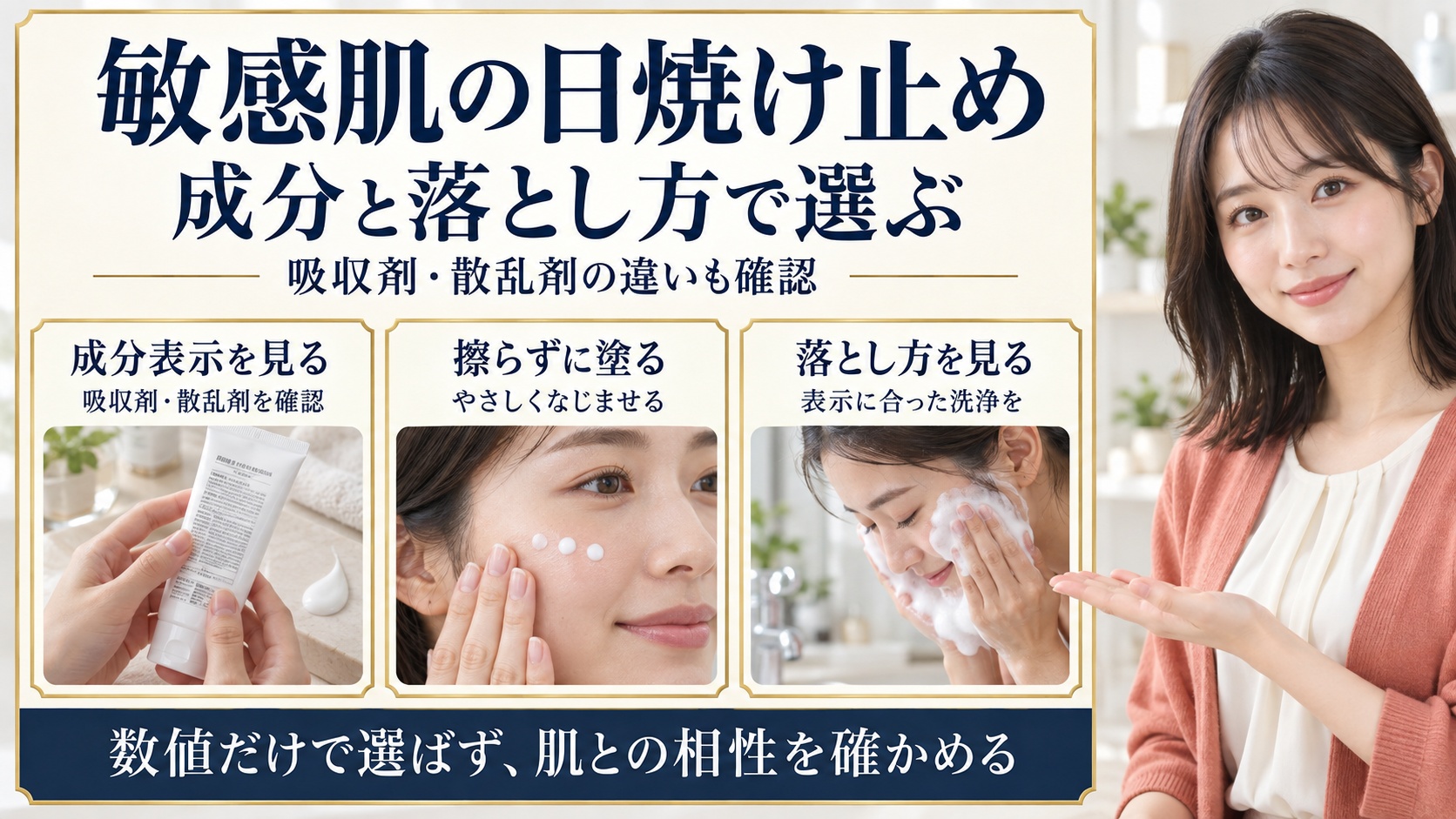 敏感肌の日焼け止めはどう選ぶ？紫外線吸収剤と散乱剤の違いと正しい塗り方