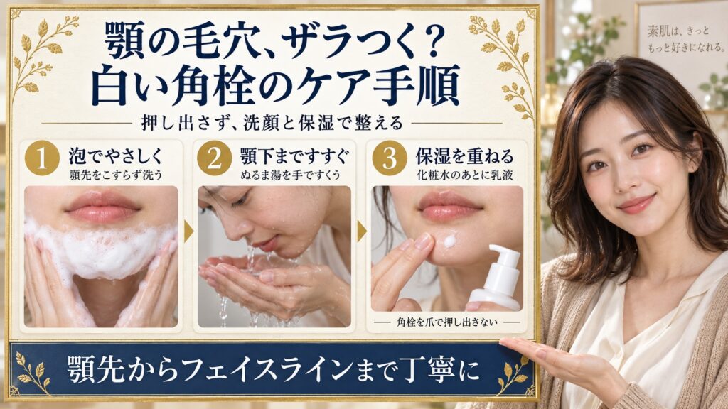 顎の毛穴のザラつきと白い角栓はどうケアする？原因と正しい洗顔手順
