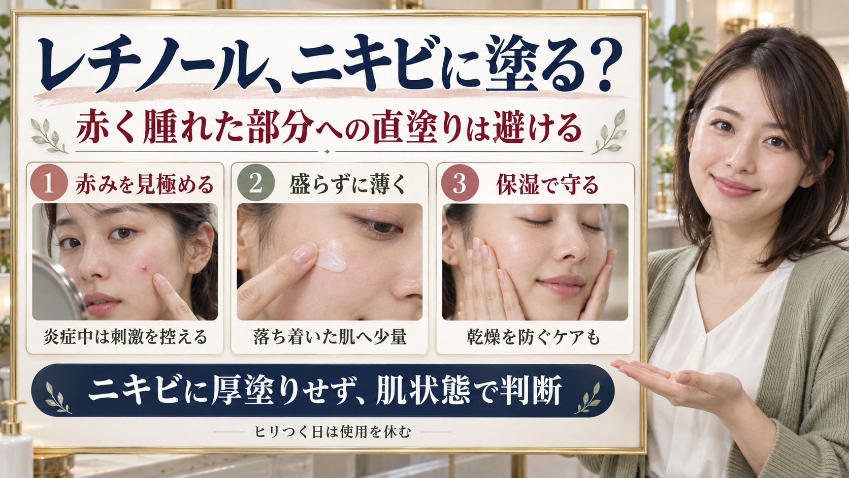 レチノールはニキビに直接塗るべき?肌荒れを防ぐ正しい塗り方と注意点