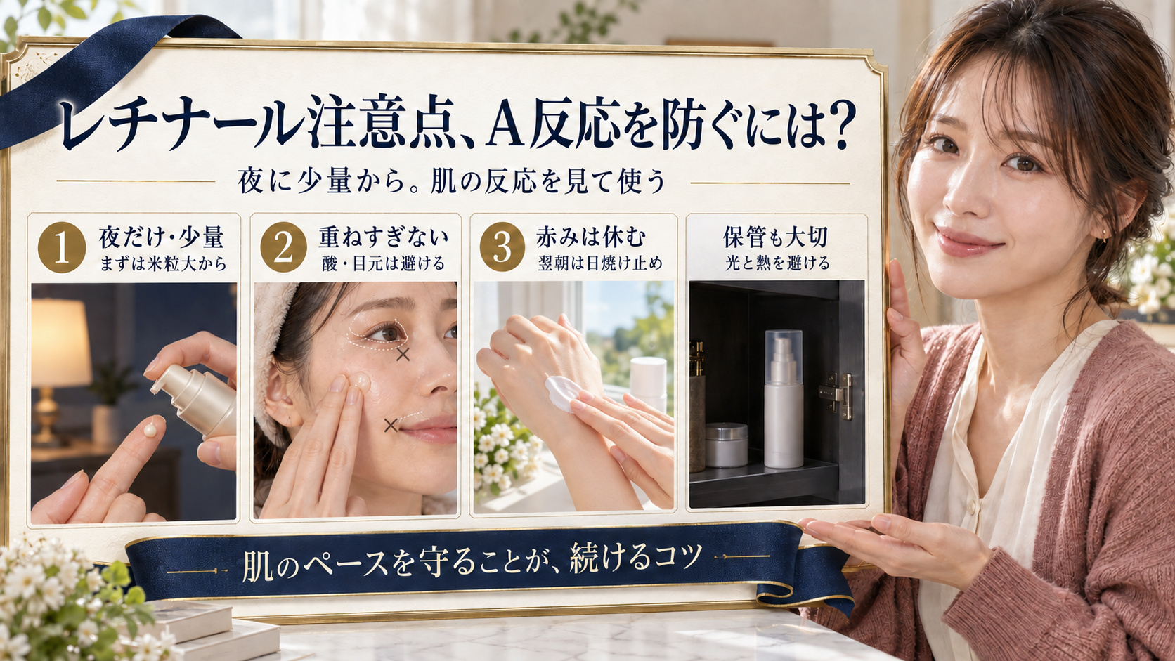 レチナール注意点、A反応を防ぐには?夜に少量から肌の反応を見て使う