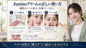 Jumisoオイルコントロールクリームの正しい使い方と適量塗布法を示すBeauty Board