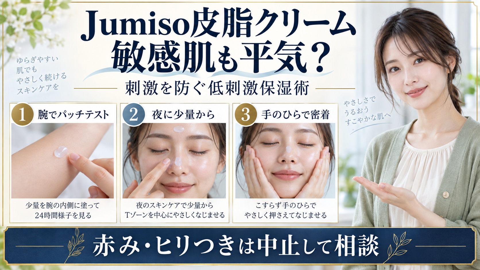 Jumiso皮脂クリームを敏感肌が使う前の低刺激保湿術