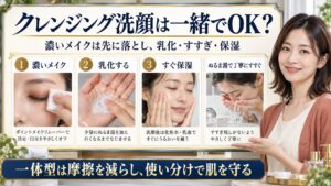 クレンジング洗顔は一緒でOK？濃いメイクは先に落とし乳化・すすぎ・保湿を行う方法