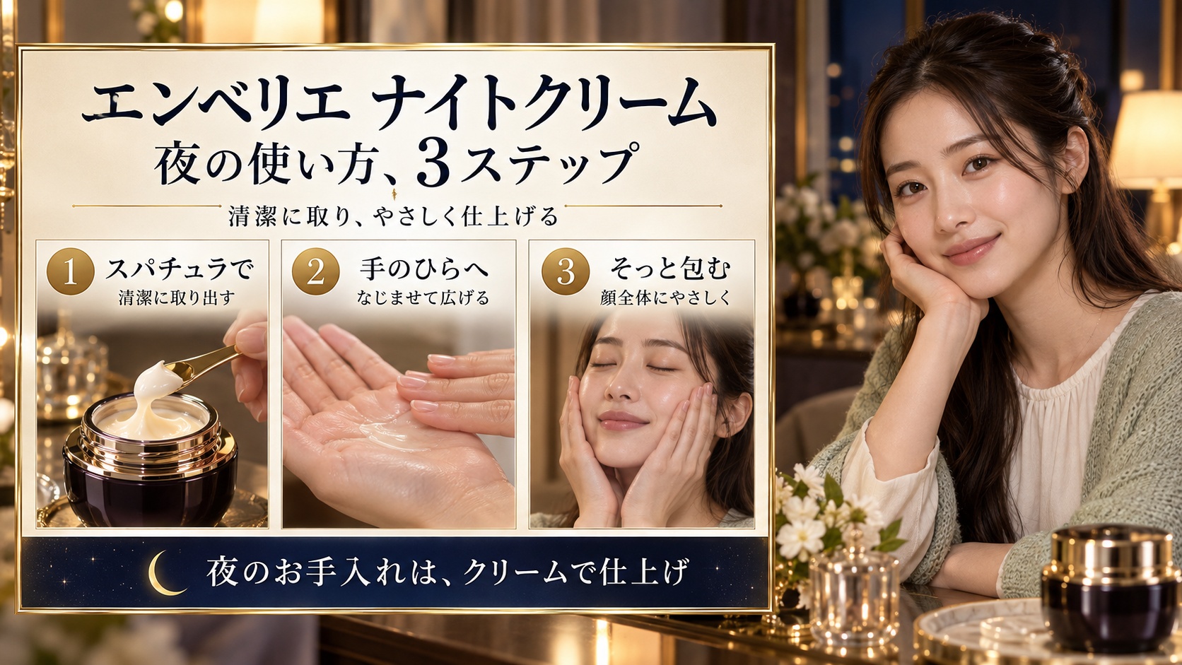 エンベリエナイトクリームの使い方！翌朝のハリを引き出す夜の密閉法