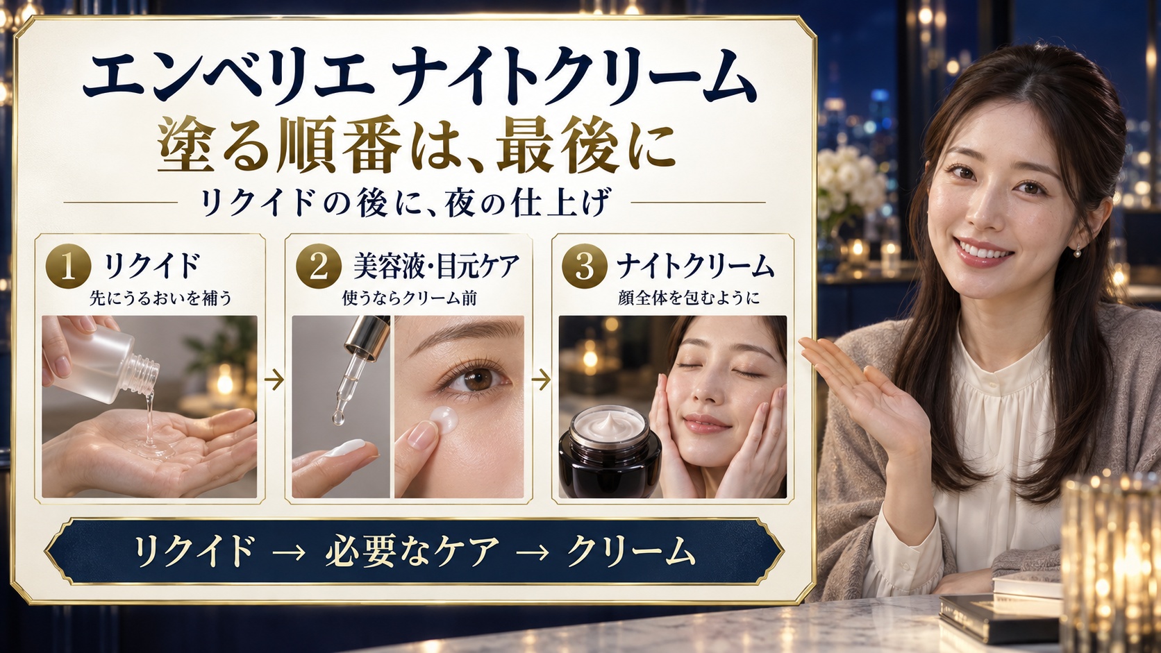 エンベリエナイトクリームの塗る順番!リクイドと重ねる夜の密閉手順