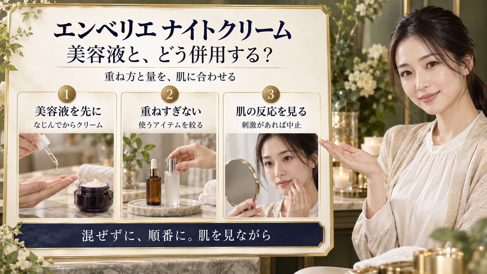 エンベリエナイトクリームの併用法!美容液やレチノールと重ねる相性術