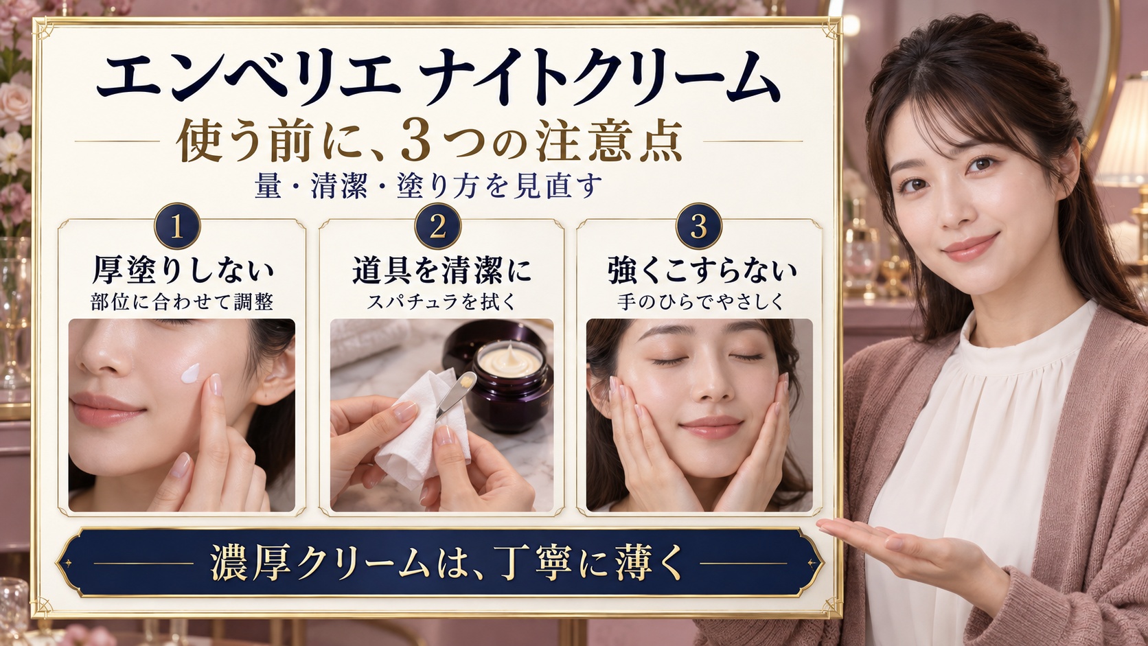 エンベリエナイトクリームの注意点!肌荒れを防ぐ正しい塗り方と適量