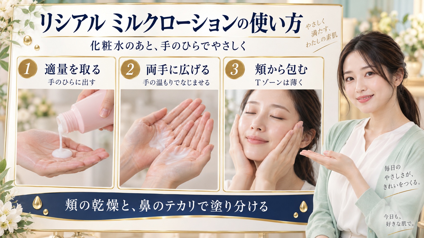 リシアルミルクローションの使い方！もっちりハリ肌へ導く乳液作法