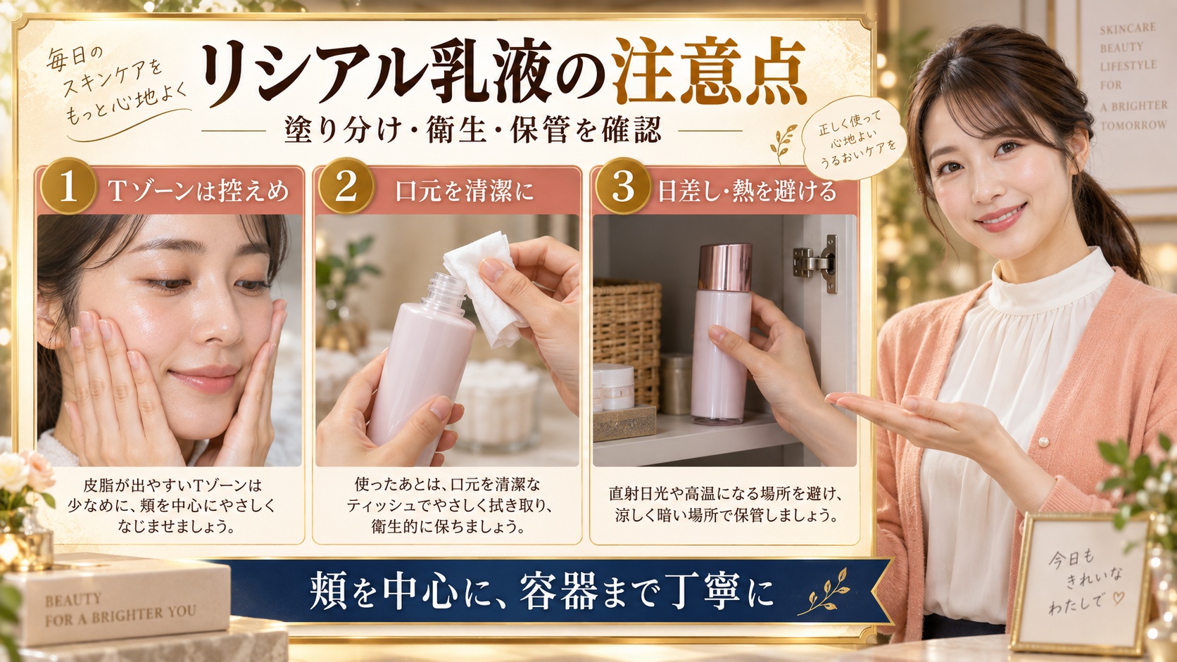 リシアルミルクローションの注意点！肌荒れとテカリを防ぐ乳液作法