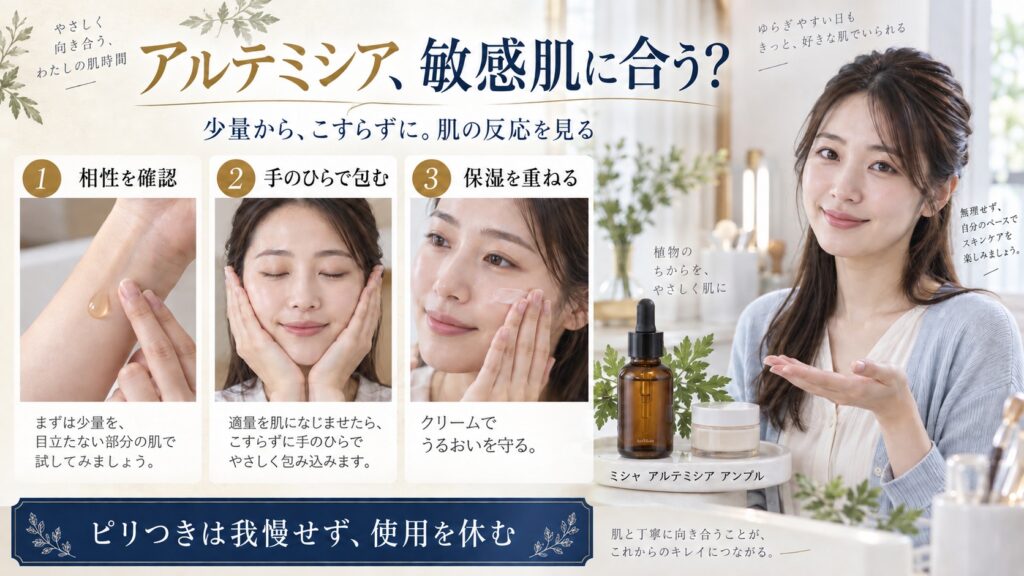 ミシャアルテミシアアンプルは敏感肌に合う？ヒリつき防ぐ低刺激作法