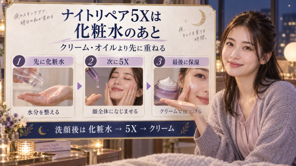 ミシャナイトリペア5Xの順番！夜スキンケアでハリ高めるステップ