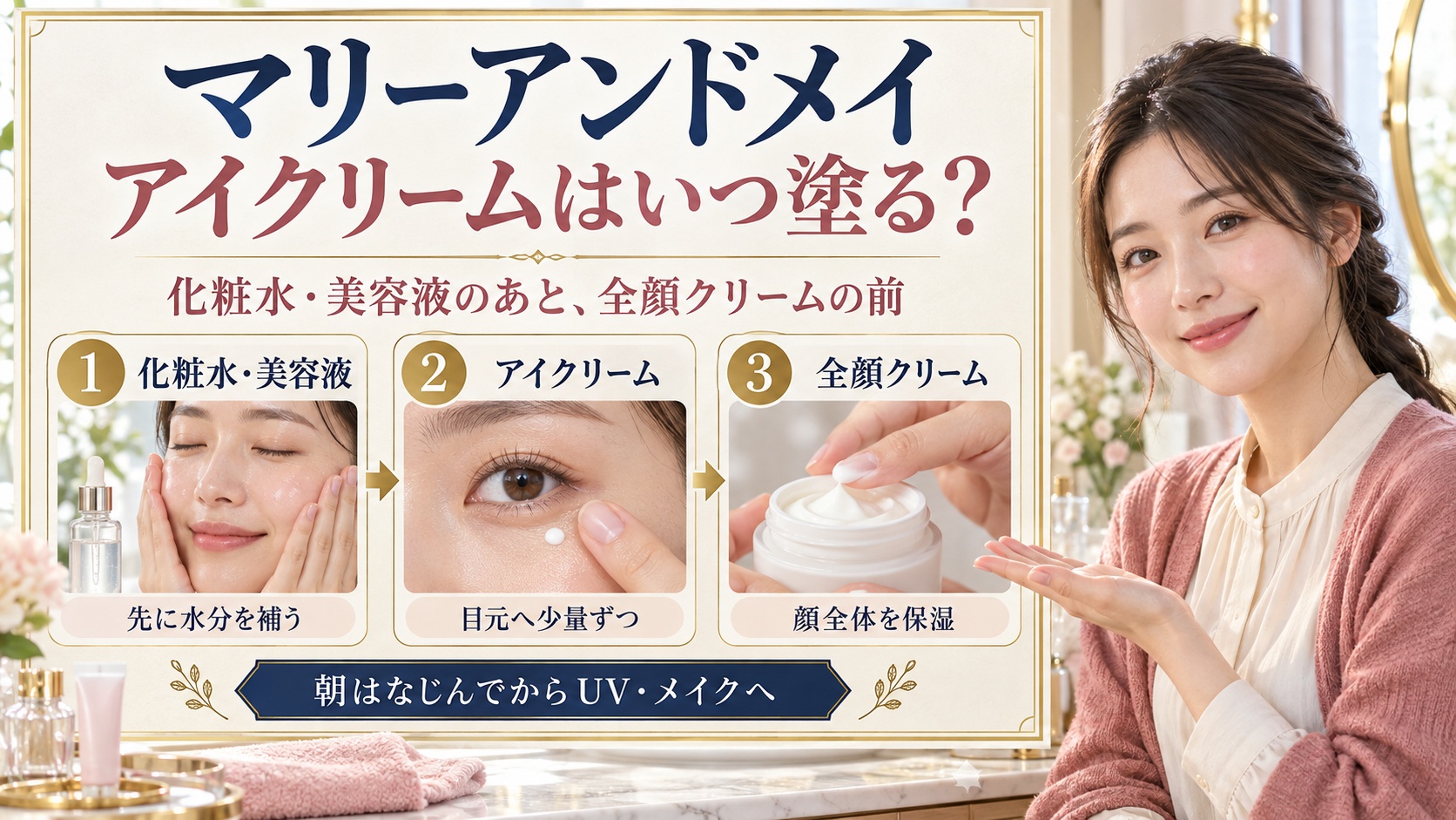 マリーアンドメイ アイクリームの順番！朝晩スキンケアの重ね方手順