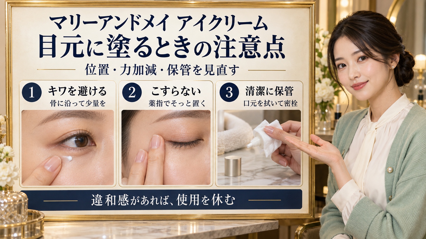 マリーアンドメイ アイクリームの注意点！目元トラブル防ぐ安全作法