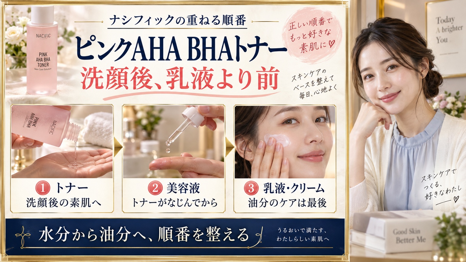 ナシフィック ピンクAHA BHAトナー順番！浸透を高める重ね方