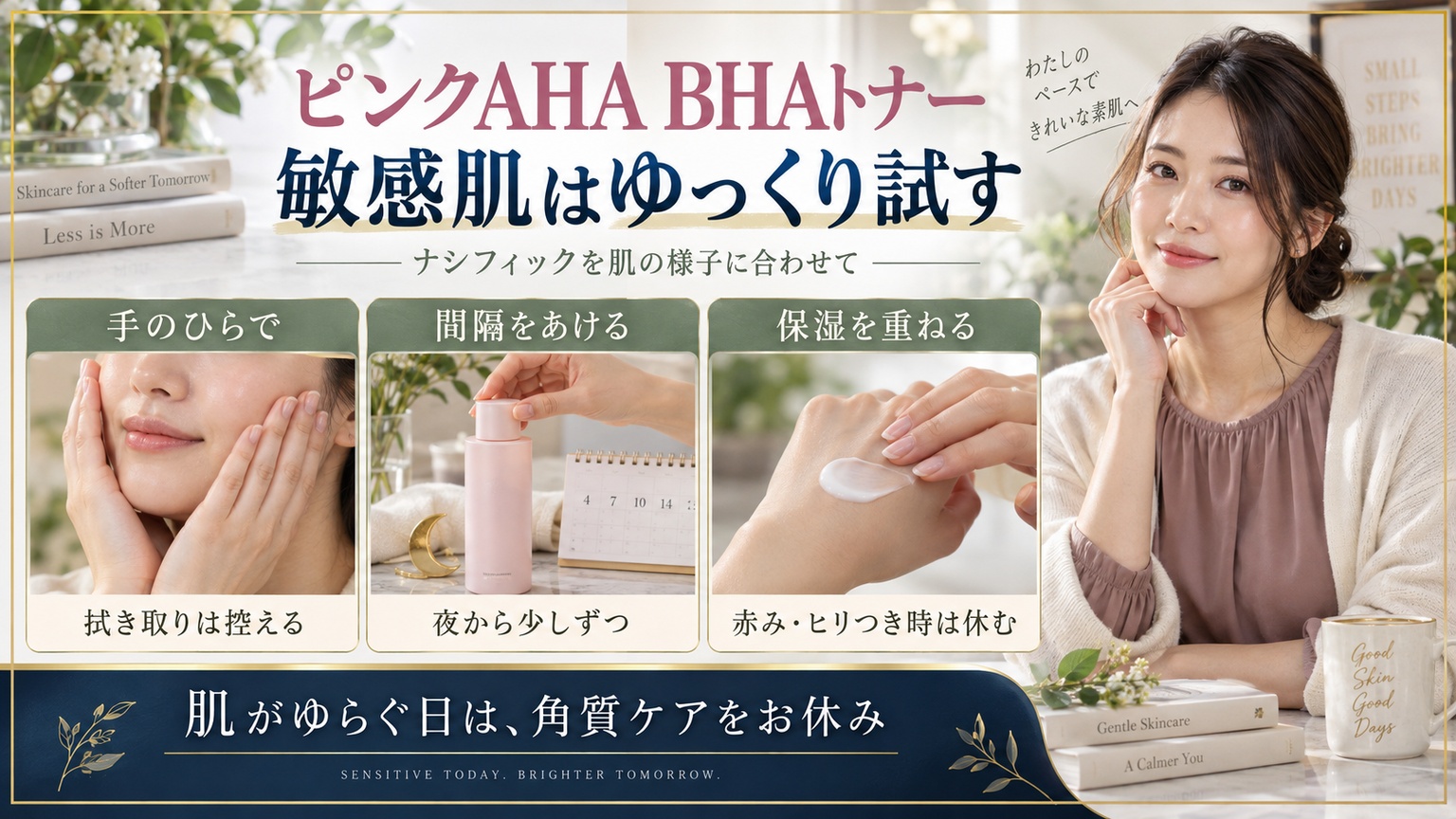 ナシフィック ピンクAHA BHAトナー敏感肌！優しい角質ケア術