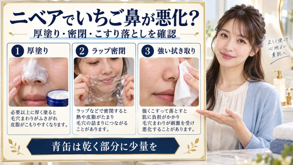 いちご鼻にニベアを塗ると悪化する？毛穴が目立つ原因と正しい使い方