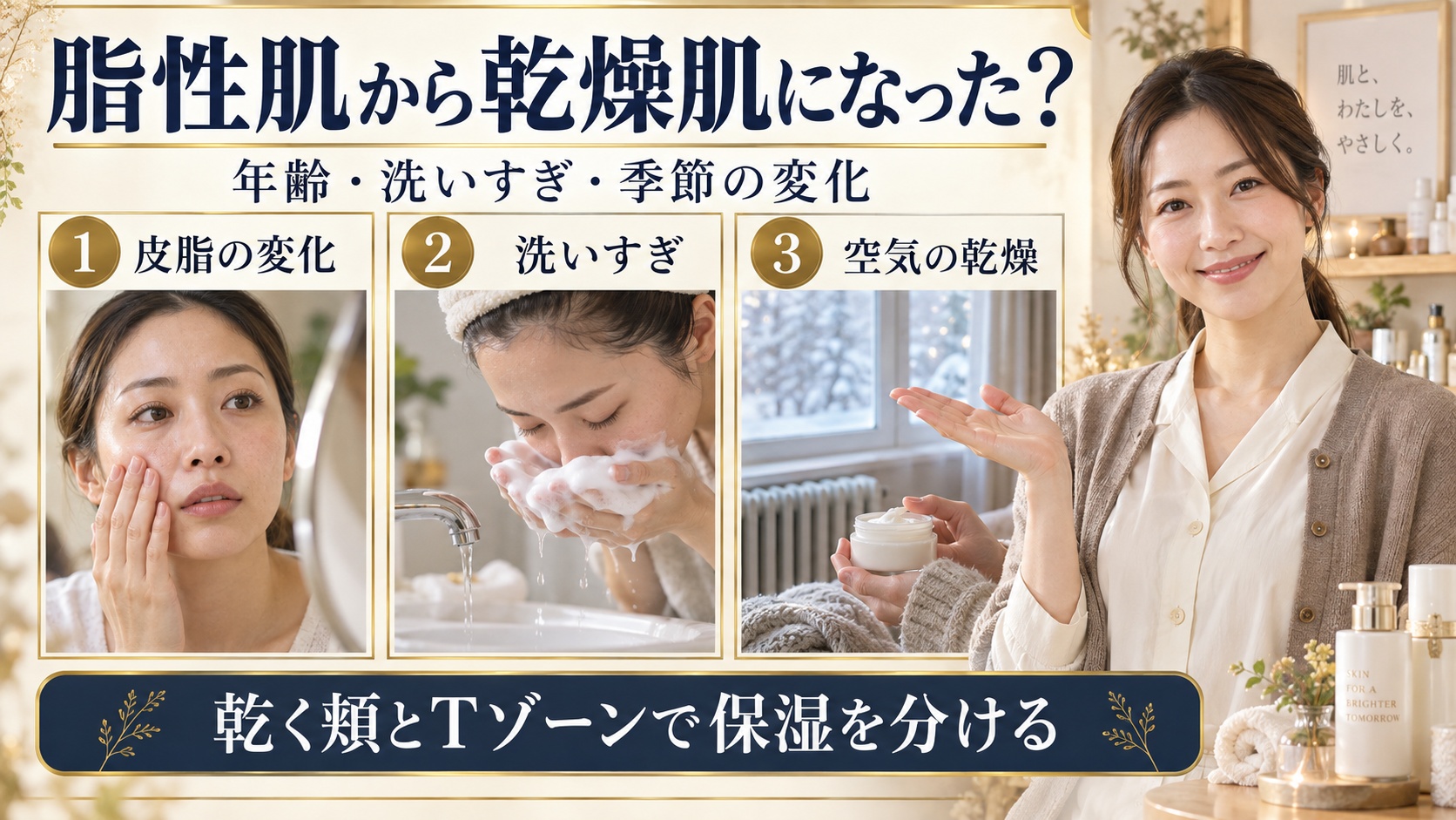 脂性肌から乾燥肌になったのはなぜ?洗顔習慣と年齢から整えるケア