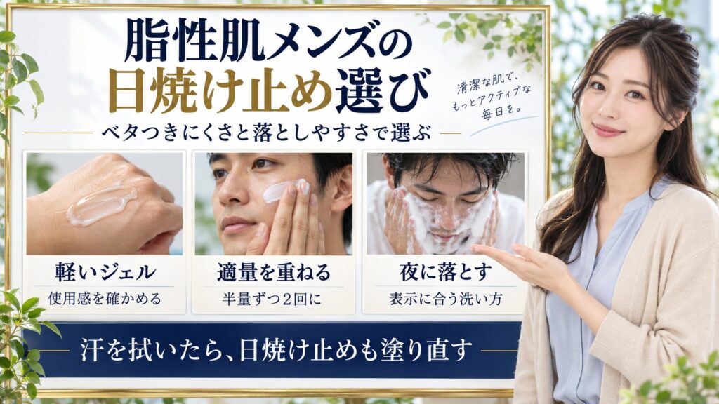 脂性肌メンズの日焼け止めはどう選ぶ？テカらない使い方と落とし方